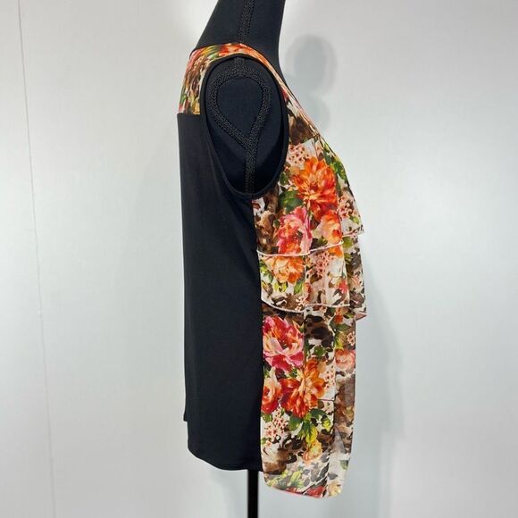 Susan Lawrence Floral Ruffle Sleeveless Blouse Sz M Women’s Animal Print - Picture 3 of 11